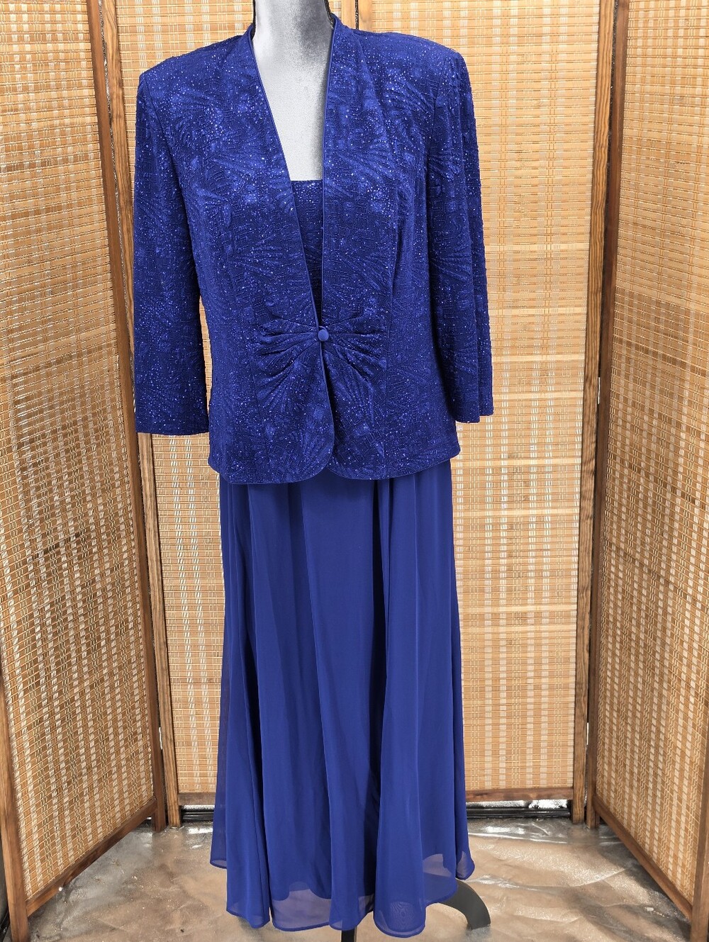 Alex Evenings Royal Blue Women's Dress Set with Sparkle Jacket Size 14